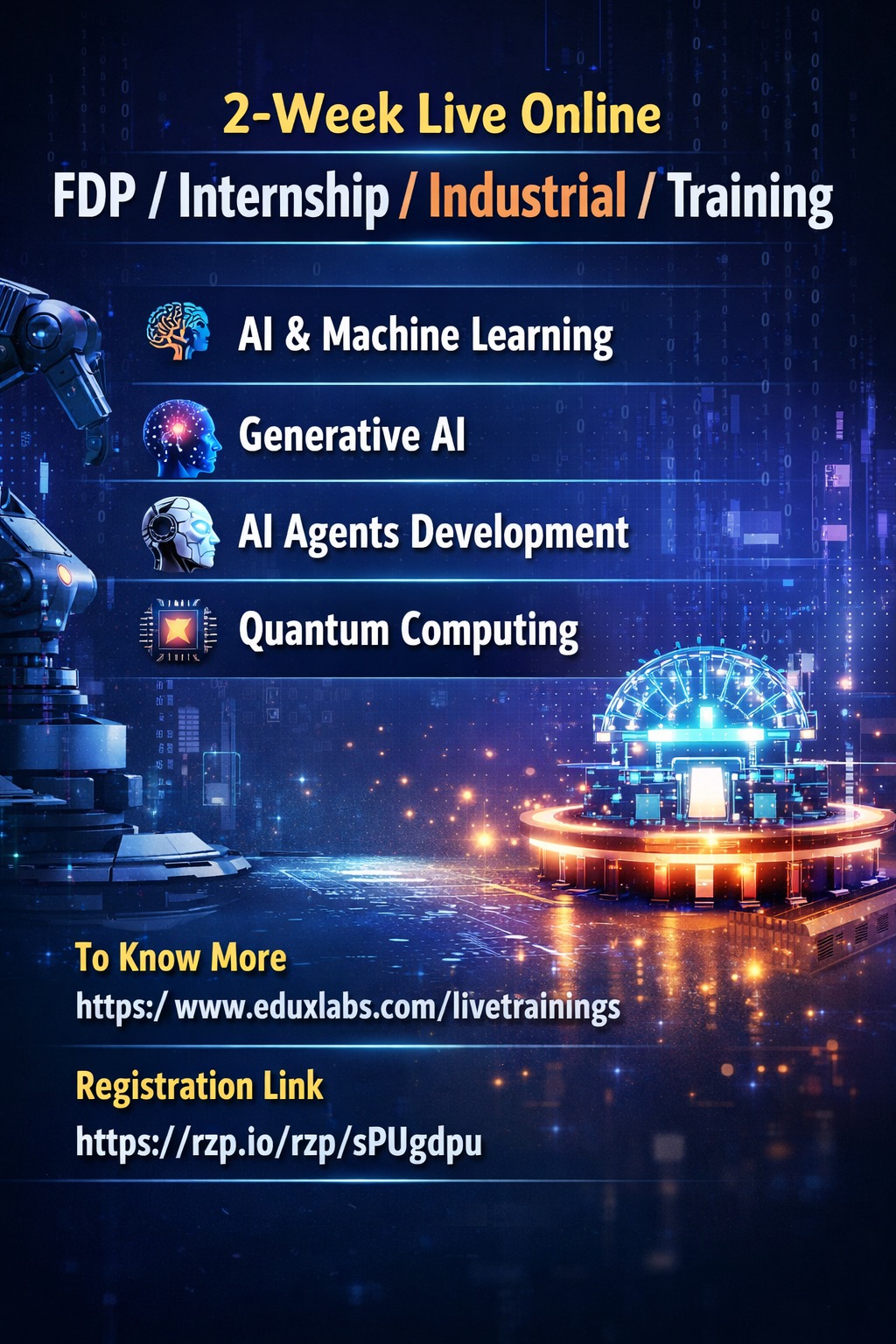Online FDP | Internship | Industrial | Training on Gen AI Machine Learning, Agentic AI, Quantum Computing 2026 Training Program Poster 
